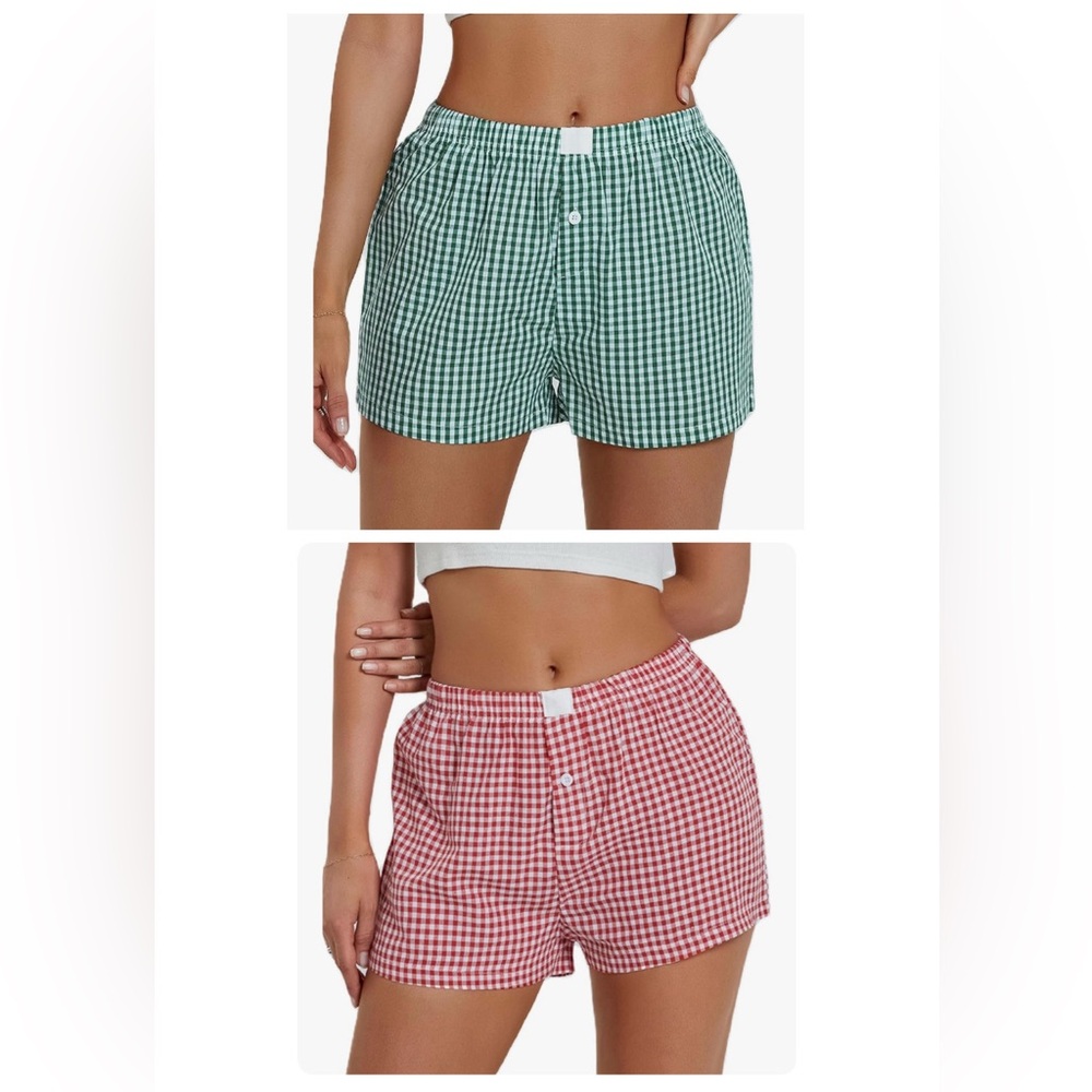 Green and Red Gingham Women's Shorts Pair